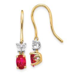 Diamond2Deal 14k Two-tone Gold 1/8 cttw Diamond and Oval Ruby Dangle Earrings 