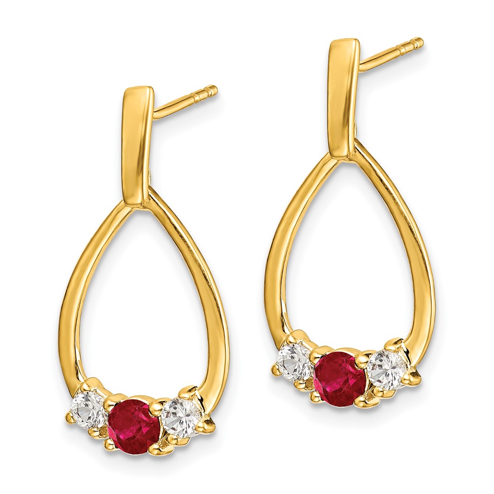 Diamond2Deal 14k Yellow Gold Ruby and White Sapphire Post Dangle Earrings