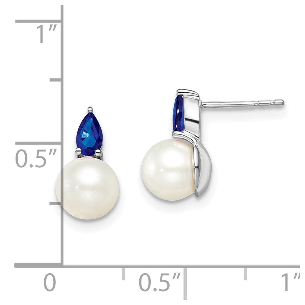 Diamond2Deal 14k White Gold FWC Pearl and Sapphire Post Earrings