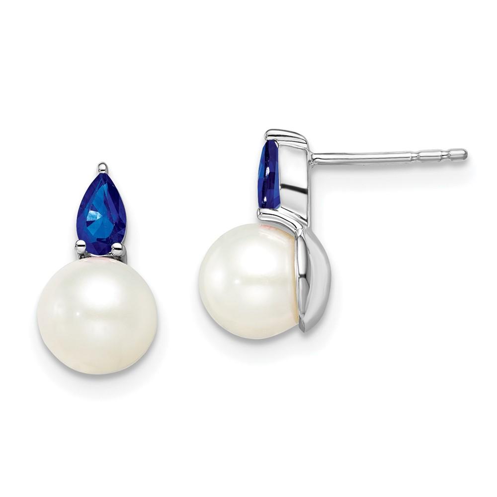 Diamond2Deal 14k White Gold FWC Pearl and Sapphire Post Earrings