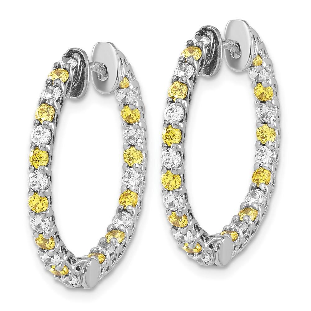 Diamond2Deal Sterling Silver Rhodium-plated Yellow & White Diamonore CZ In/Out Round Hoop Earrings