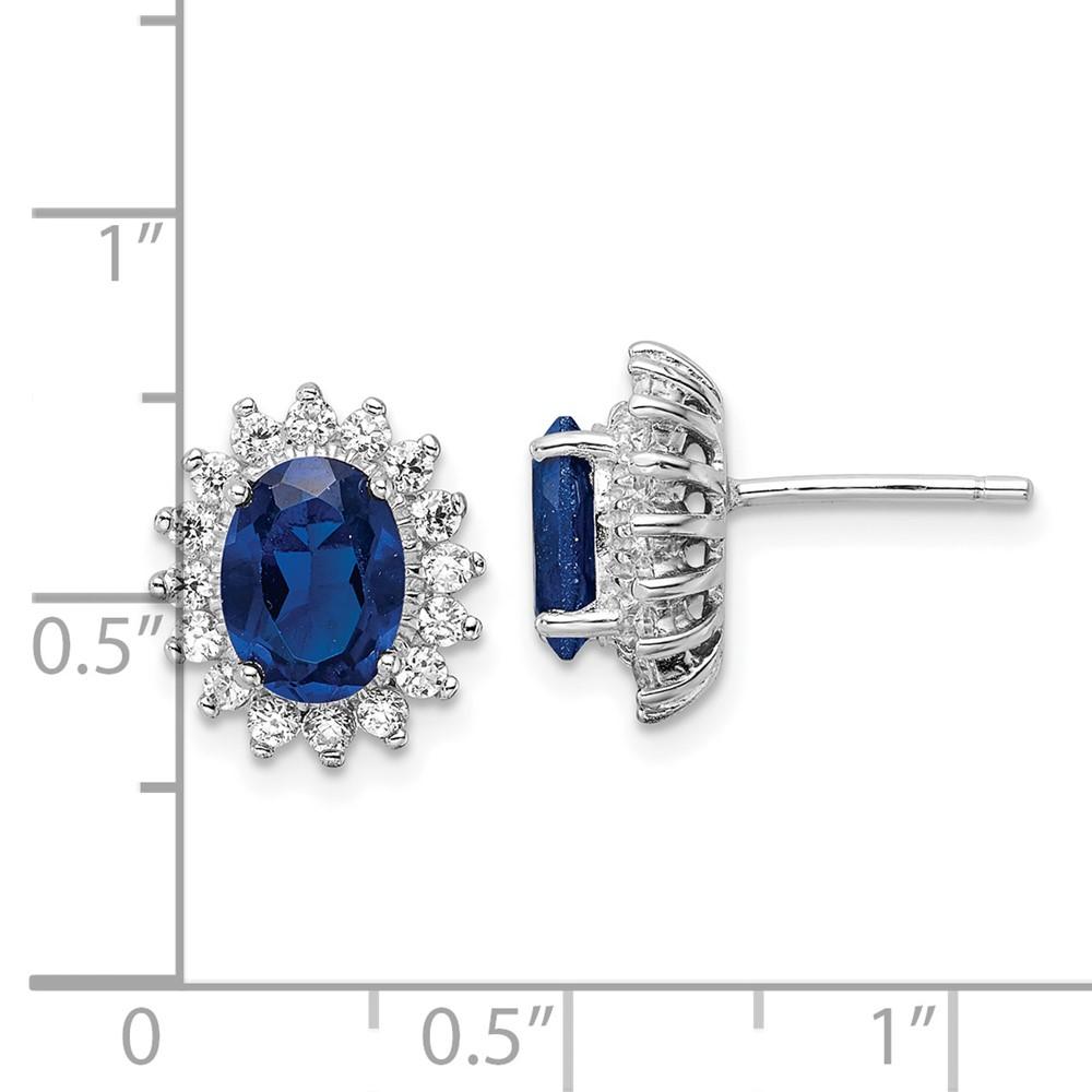 Diamond2Deal Sterling Silver Rhodium-plt Brilliant-cut Lab Dark Blue Spinel and Brilliant-cut White CZ Oval Halo Post Earrings