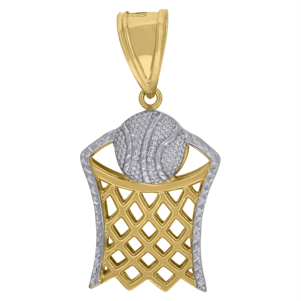 Diamond2Deal 14k Two-tone Gold Basket Ball Sports Charm Pendant For Mens