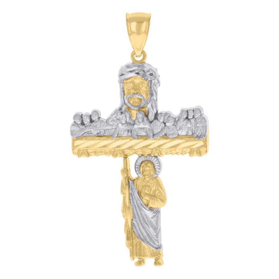 Diamond2Deal Daimond2Deal 10K Two-tone Gold St. Jude Jesus Last Supper Cross Religious Charm Pendant for Mens