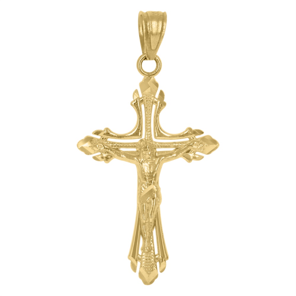 Diamond2Deal 10k Yellow Gold Diamond-Cut Cross Crucifix Religious Charm Pendant for Men