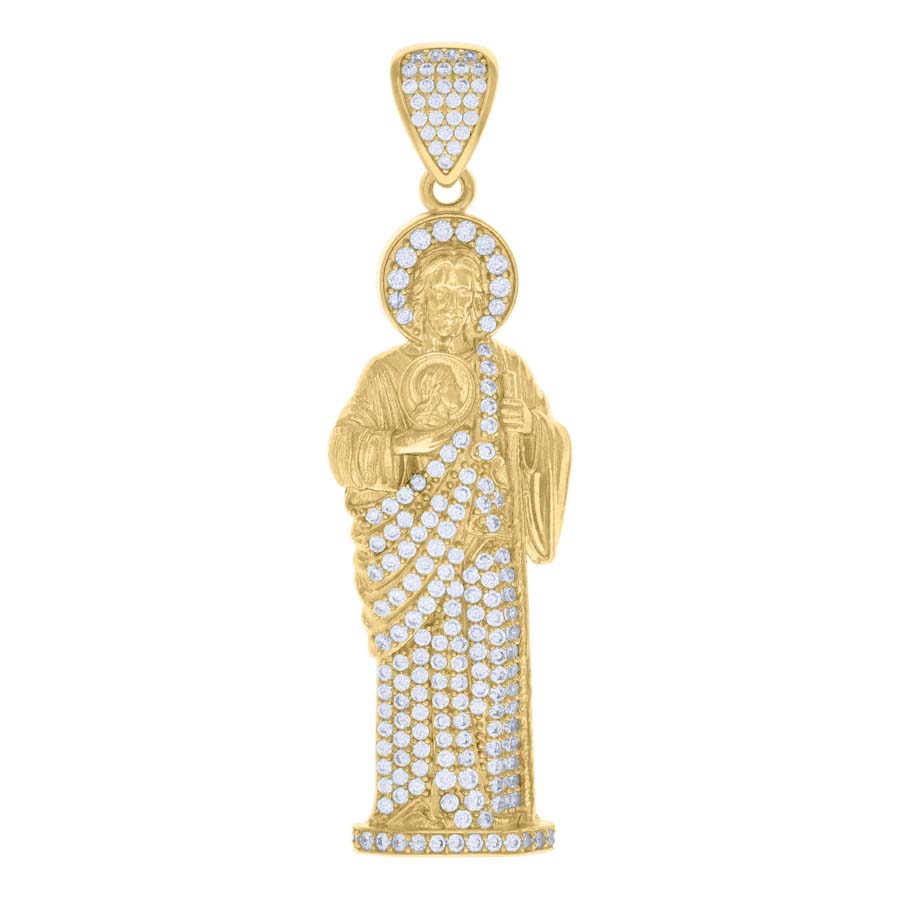 Diamond2Deal Daimond2Deal 10K Yellow Gold Cubic-Zirconia St. Jude Religious Charm Pendant for Mens