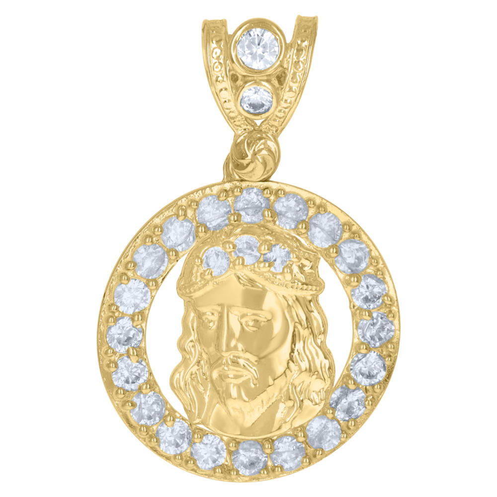 Diamond2Deal 10K Yellow Gold Cubic-Zirconia Jesus Religious Medallion Charm Pendant for Mens