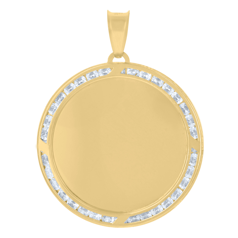 Diamond2Deal 14K Yellow Gold Cubic-Zirconia Round Photo Frame Medallion Charm Pendant For Men
