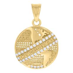 Diamond2Deal 14K Yellow Gold Cubic-Zirconia The World Is Mine Globe Charm Pendant For Men