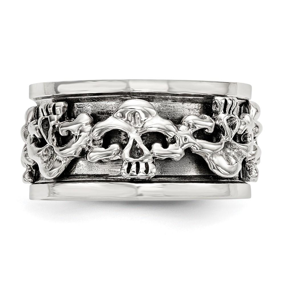 Diamond2Deal 925 Sterling Silver Polished Spinning Center Antiqued Skull Ring for mens