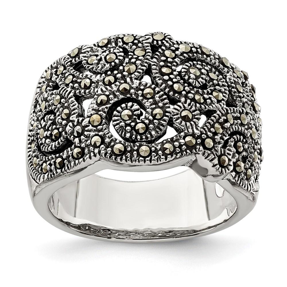 Diamond2Deal 925 Sterling Silver Marcasite Ring for Women
