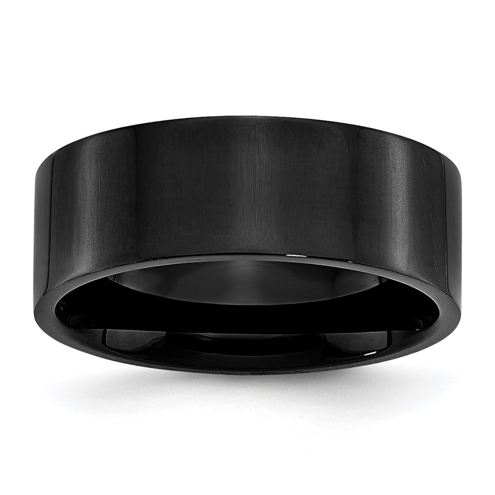 Diamond2Deal Stainless Steel Polished Black IP-plated 8mm Flat Band