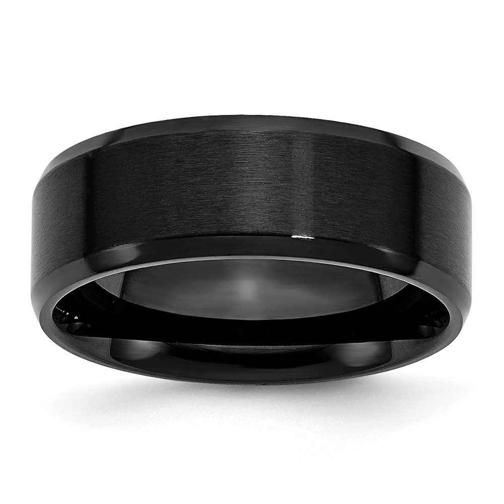 Diamond2Deal Stainless Steel Polished Brushed Center Black IP-plated 8mm Beveled Edge Band