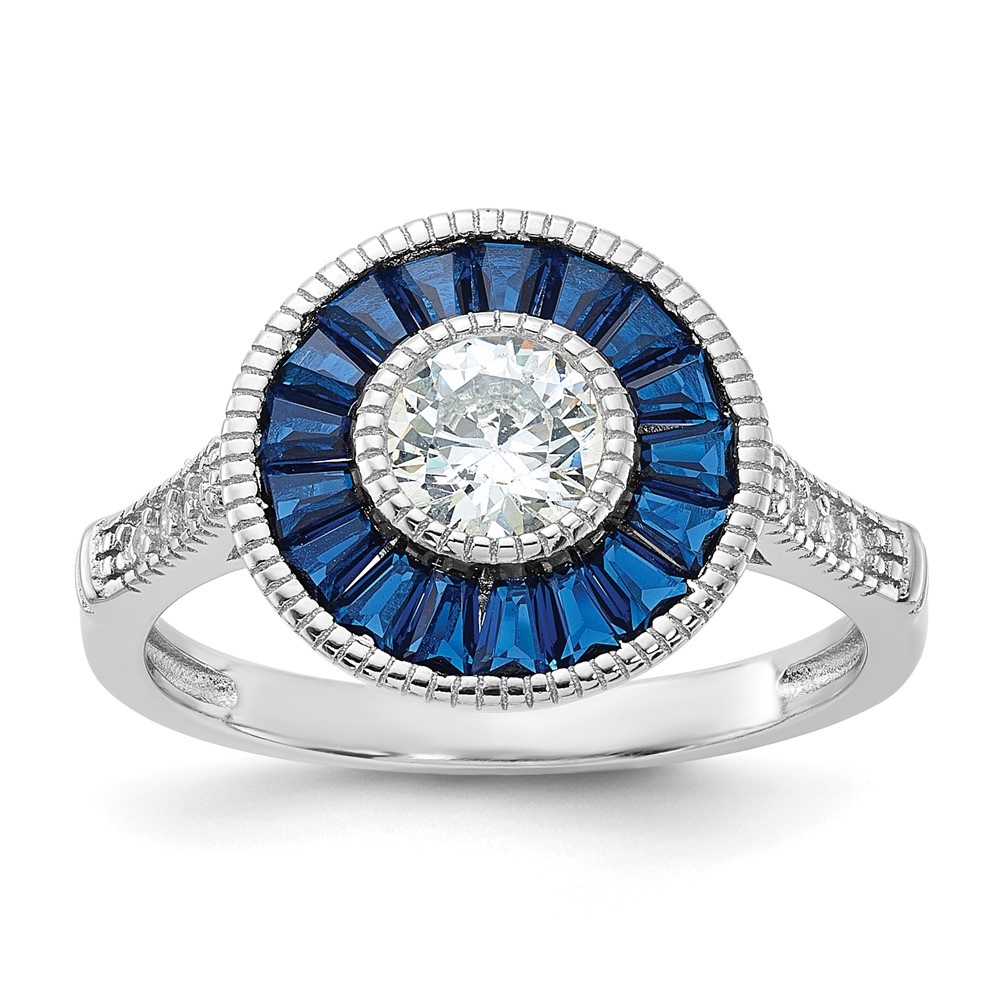 Diamond2Deal Sterling Silver Rhodium-plated Synthetic Blue Spinel and CZ Ring