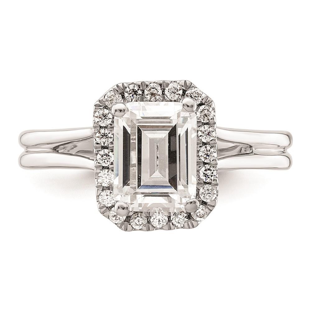 Diamond2Deal 14k White Gold Halo 1.5 carat (7.7x5.8mm) Emerald-cut 1/5 carat Diamond Semi-mount Split Shank Engagement Ring