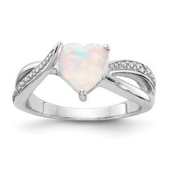 Diamond2Deal 925 Sterling Silver Heart Shaped Created Opal and Diamond Ring for Women Size 7