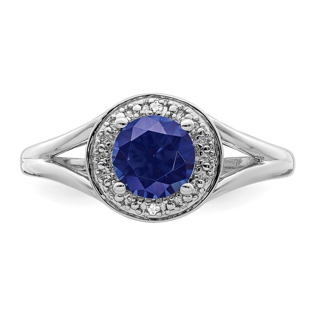 Diamond2Deal Sterling Silver Rhodium-plated Diamond and Created Sapphire Engagement Ring Size 6 Gift for Women