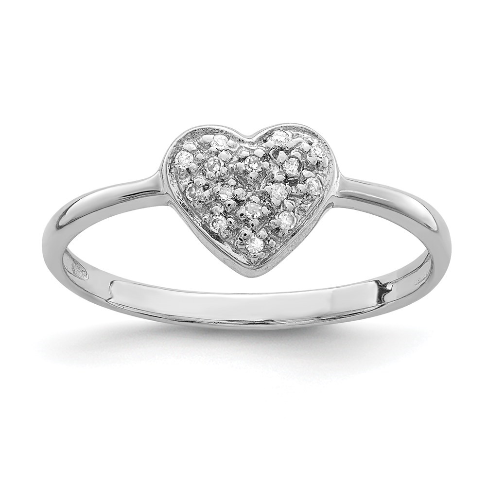 Diamond2Deal 925 Sterling Silver Rhodium Polished Diamond Heart Ring Size 7 Gift for Women