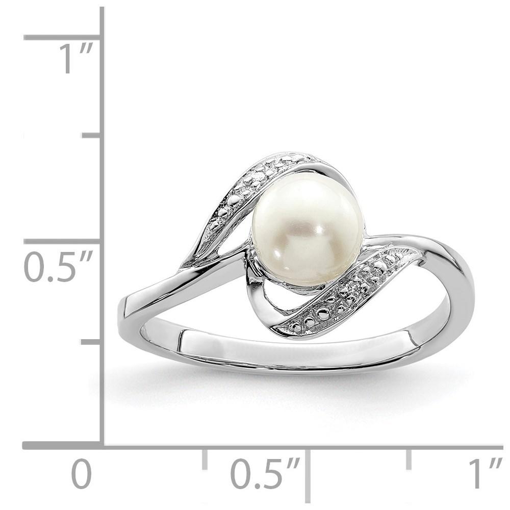 Diamond2Deal 925 Sterling Silver Rhodium Plated Diamond and FW Cultured Pearl Ring Size 7 Gift for Women