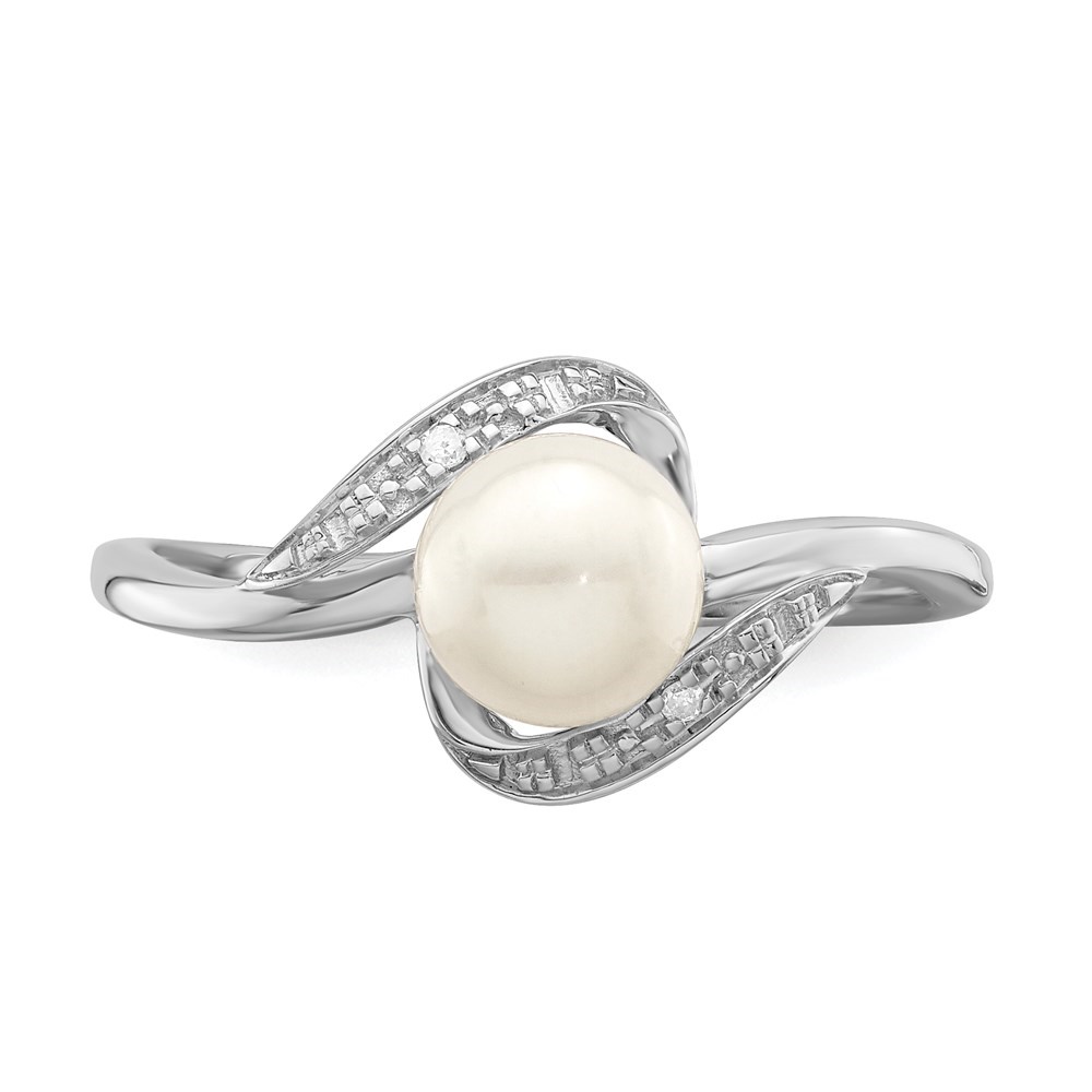 Diamond2Deal 925 Sterling Silver Rhodium Plated Diamond and FW Cultured Pearl Ring Size 7 Gift for Women
