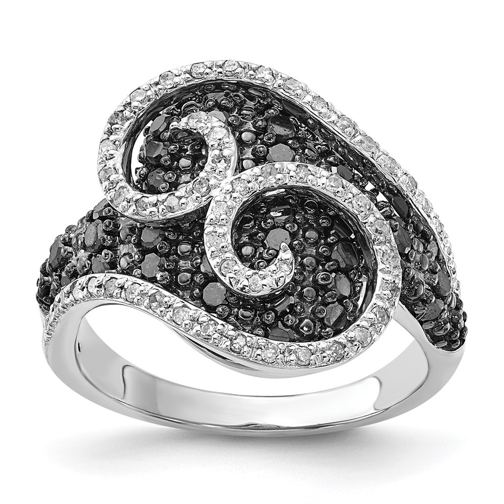 Diamond2Deal 925 Sterling Silver Polished Black and White Diamond Swirl Ring Size 8 Gift for Women