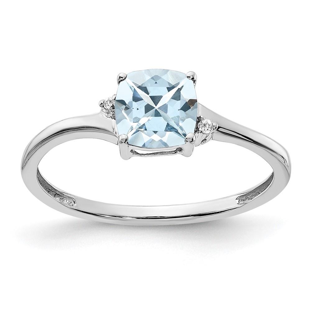 Diamond2Deal Sterling Silver Rhodium-plated Aquamarine and Diamond Ring Gift for Women