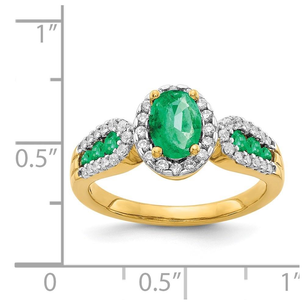 Diamond2Deal 14k Yellow Gold Diamond and Oval Emerald Ring Gift for Women