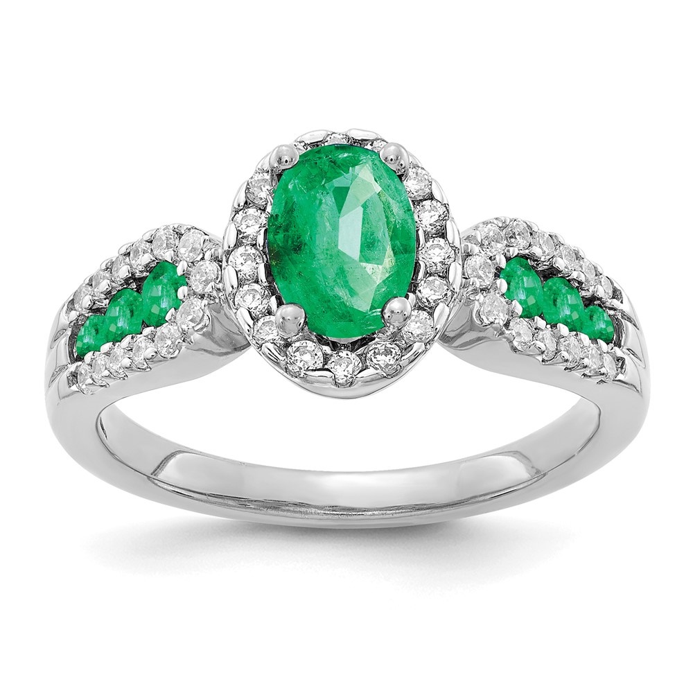 Diamond2Deal 14k White Gold Diamond and Oval Emerald Ring Gift for Women