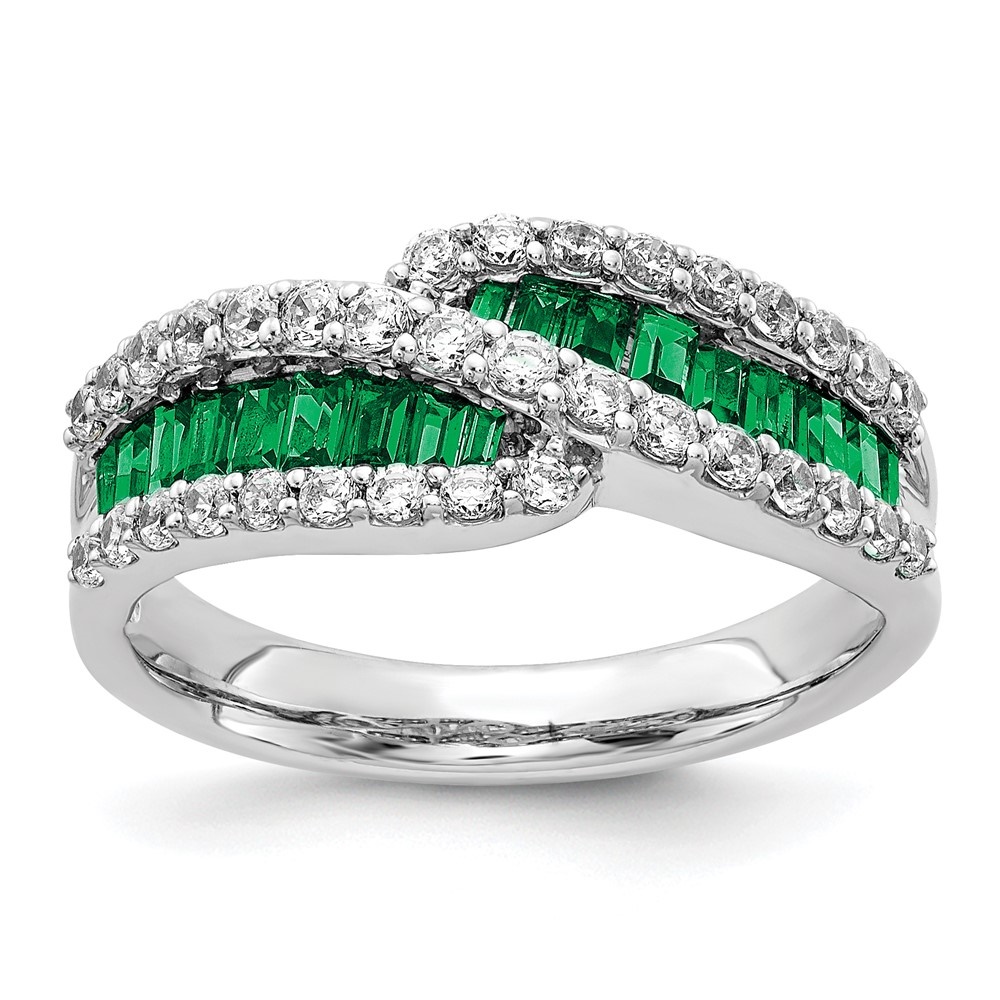 Diamond2Deal 14k White Gold Emerald Diamond Ring Gift for Women