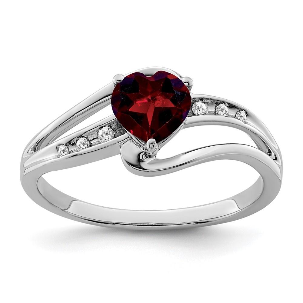 Diamond2Deal Sterling Silver Rhodium-plated Garnet and Diamond Ring Gift for Women