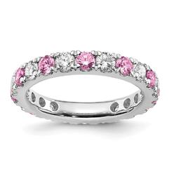 Diamond2Deal 14k White Gold Lab Grown Diamond and Pink Sapphire Eternity Wedding Band Ring, Size 8 Gift for Women