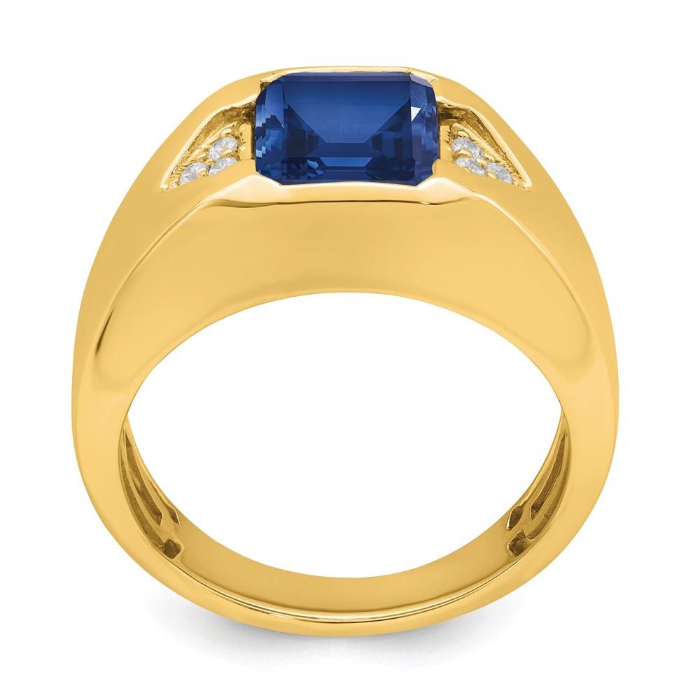 Diamond2Deal 14k Yellow Gold Emerald-cut Created Sapphire and Diamond Mens Ring Gift for Women