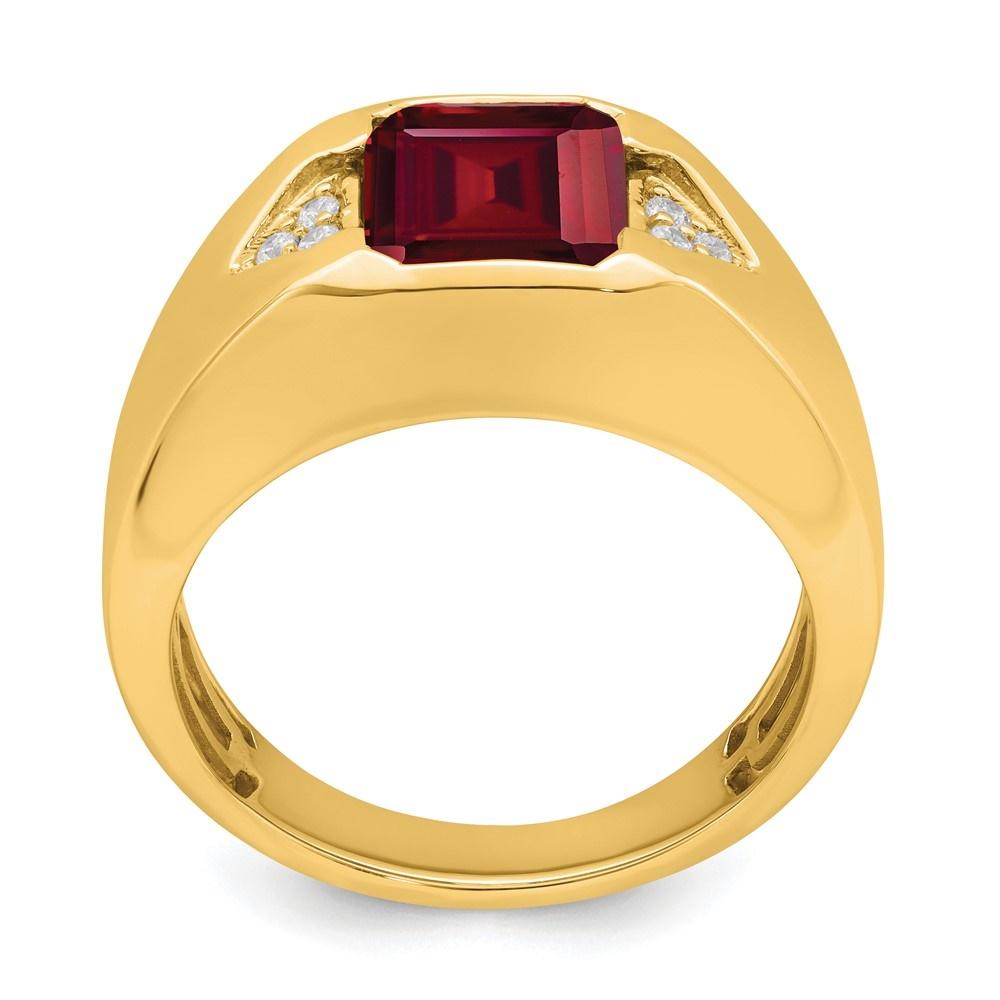 Diamond2Deal 14k Yellow Gold Emerald-cut Created Ruby and Diamond Mens Ring Gift for Women