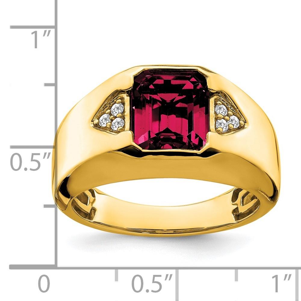 Diamond2Deal 14k Yellow Gold Emerald-cut Created Ruby and Diamond Mens Ring Gift for Women