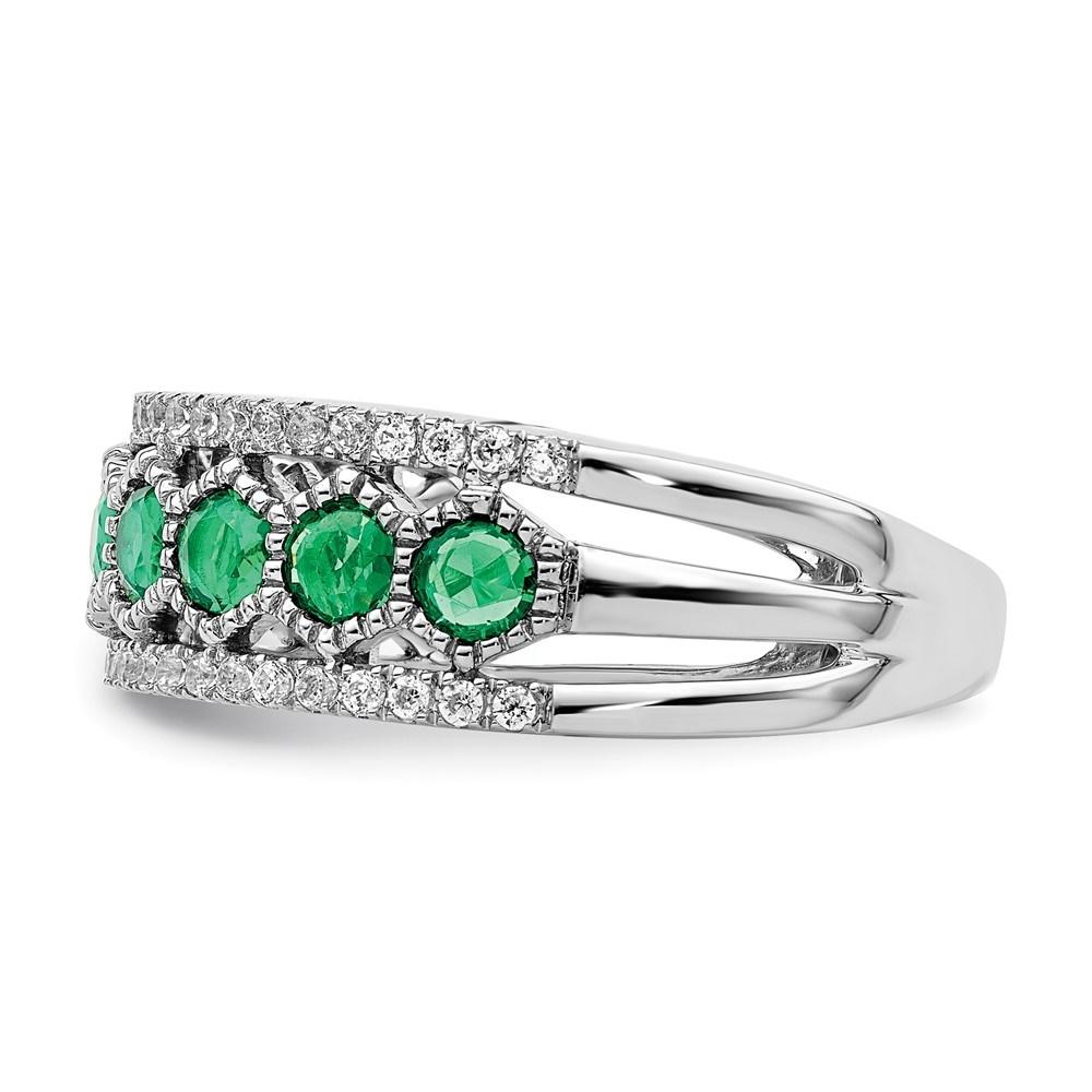 Diamond2Deal 14k White Gold Polished Emerald and Diamond Ring Size 7 Gift for Women