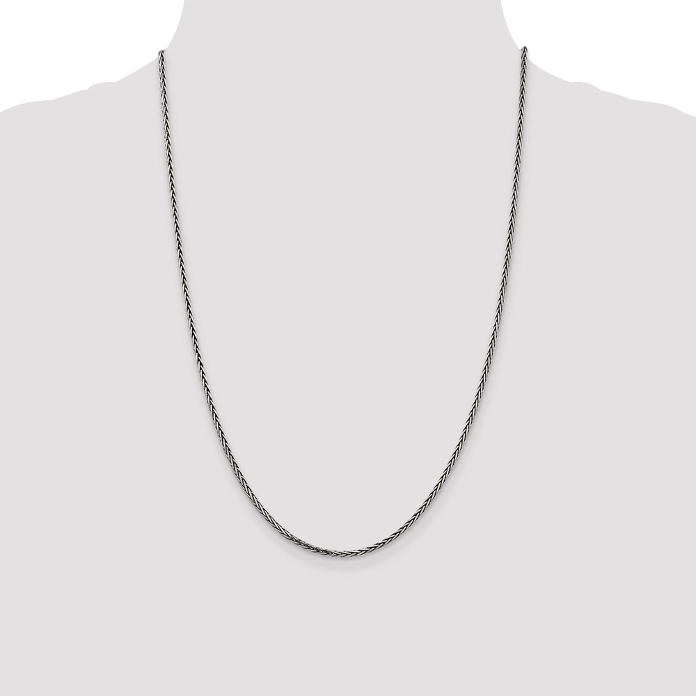 Diamond2Deal 925 Sterling Silver Solid 2.2mm Square Spiga Chain Necklace 24inch