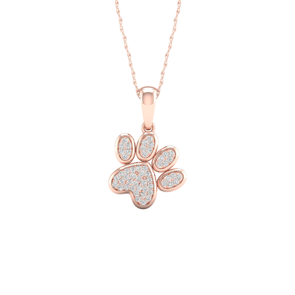 Diamond2Deal 10K Rose Gold Diamond Dog Paw Print Pendant Necklace 18inch( 0.12 ct / I2,H-I)
