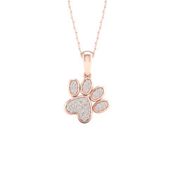 Diamond2Deal 10K Rose Gold Diamond Dog Paw Print Pendant Necklace 18inch( 0.12 ct / I2,H-I)