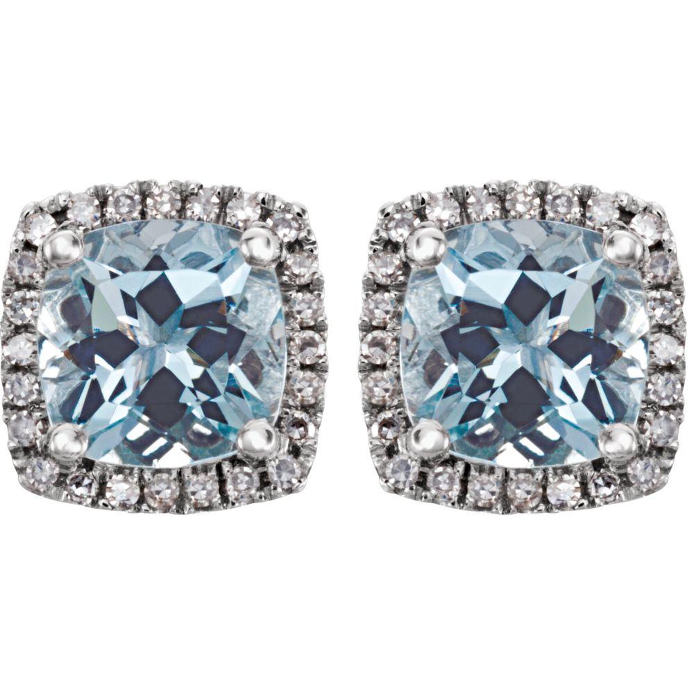 Diamond2Deal 14K White Gold Aquamarine & 1/8 CTW Diamond Stud Earrings Fine Jewelry gift From Hearts
