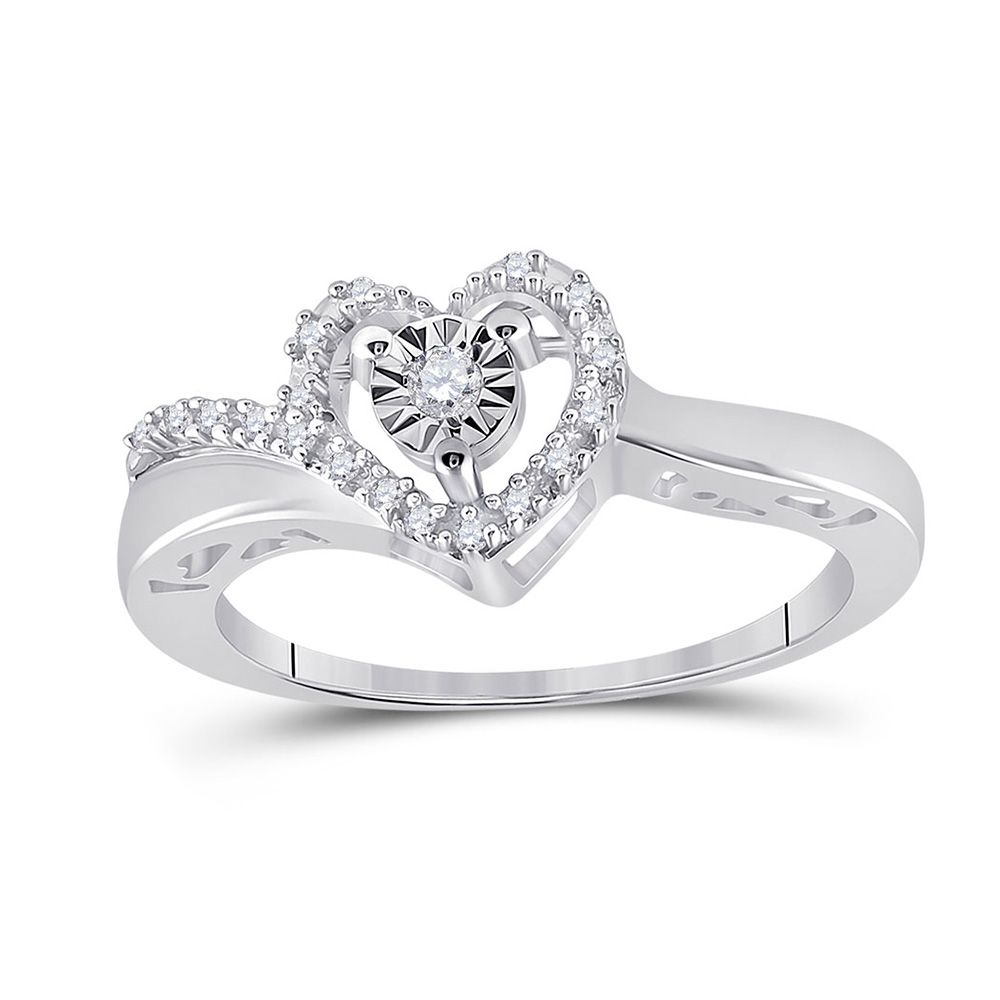 Diamond2Deal Sterling Silver Round Diamond Heart Love Promise Ring 1/10 Cttw