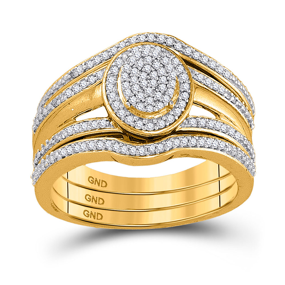 Diamond2Deal 10kt Yellow Gold Womens Round Diamond Heart Cluster Bridal Wedding Engagement Ring Band Set 1/3 Cttw
