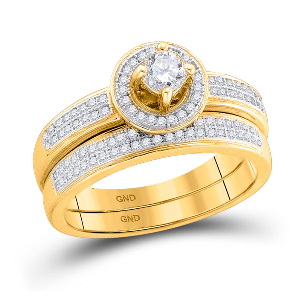 Diamond2Deal 14k Yellow Gold Womens Princess Diamond Bridal Wedding Engagement Ring Band Set 7/8 Cttw