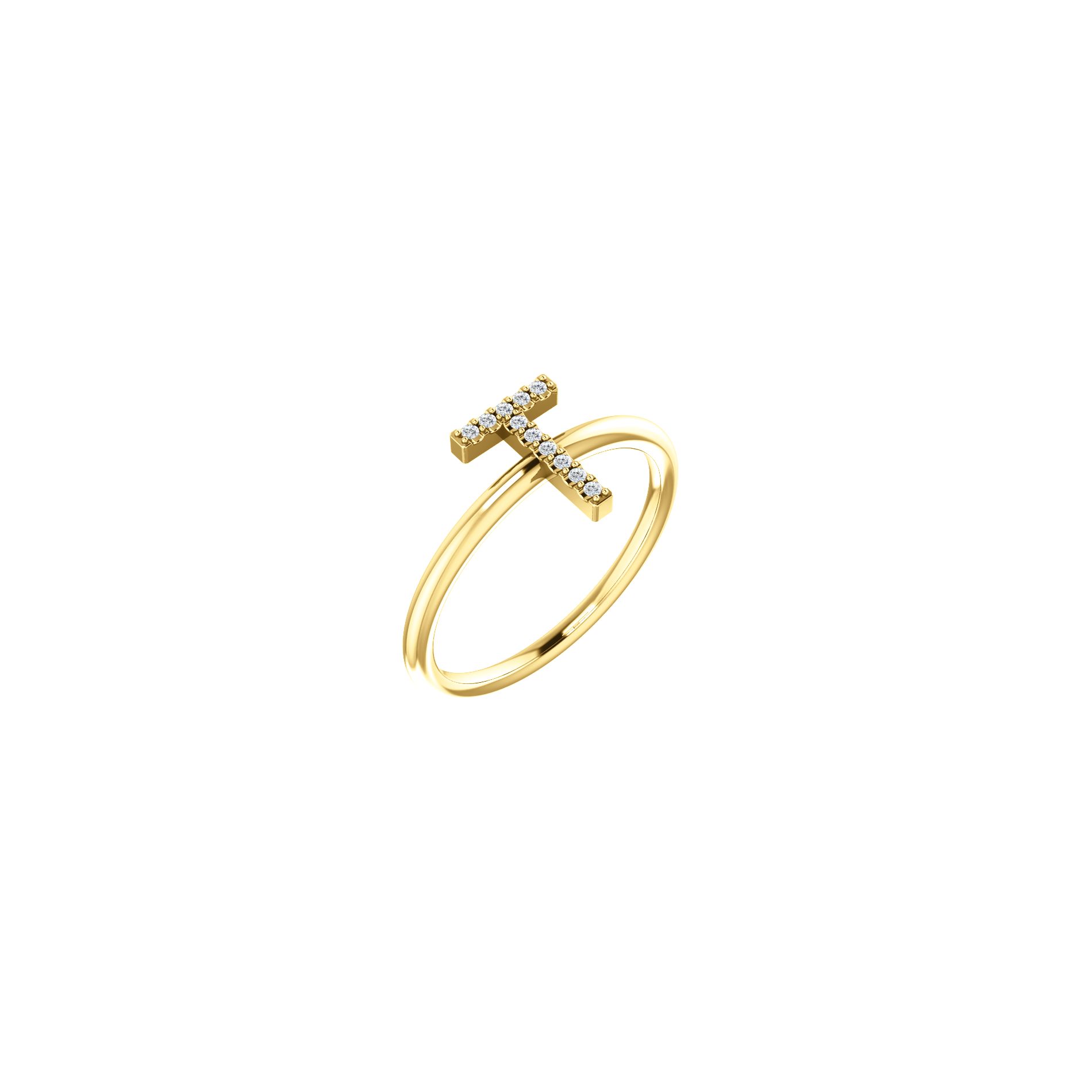 Diamond2Deal 14K Yellow Gold .05 CTW Diamond Initial T Ring Stackable Ring 