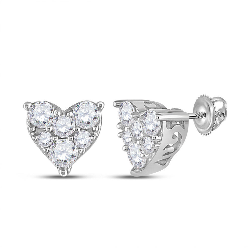 Diamond2Deal 14k White Gold Round Diamond Heart Earrings (1/3 Cttw, G-H Color, I2-I3 Clarity)