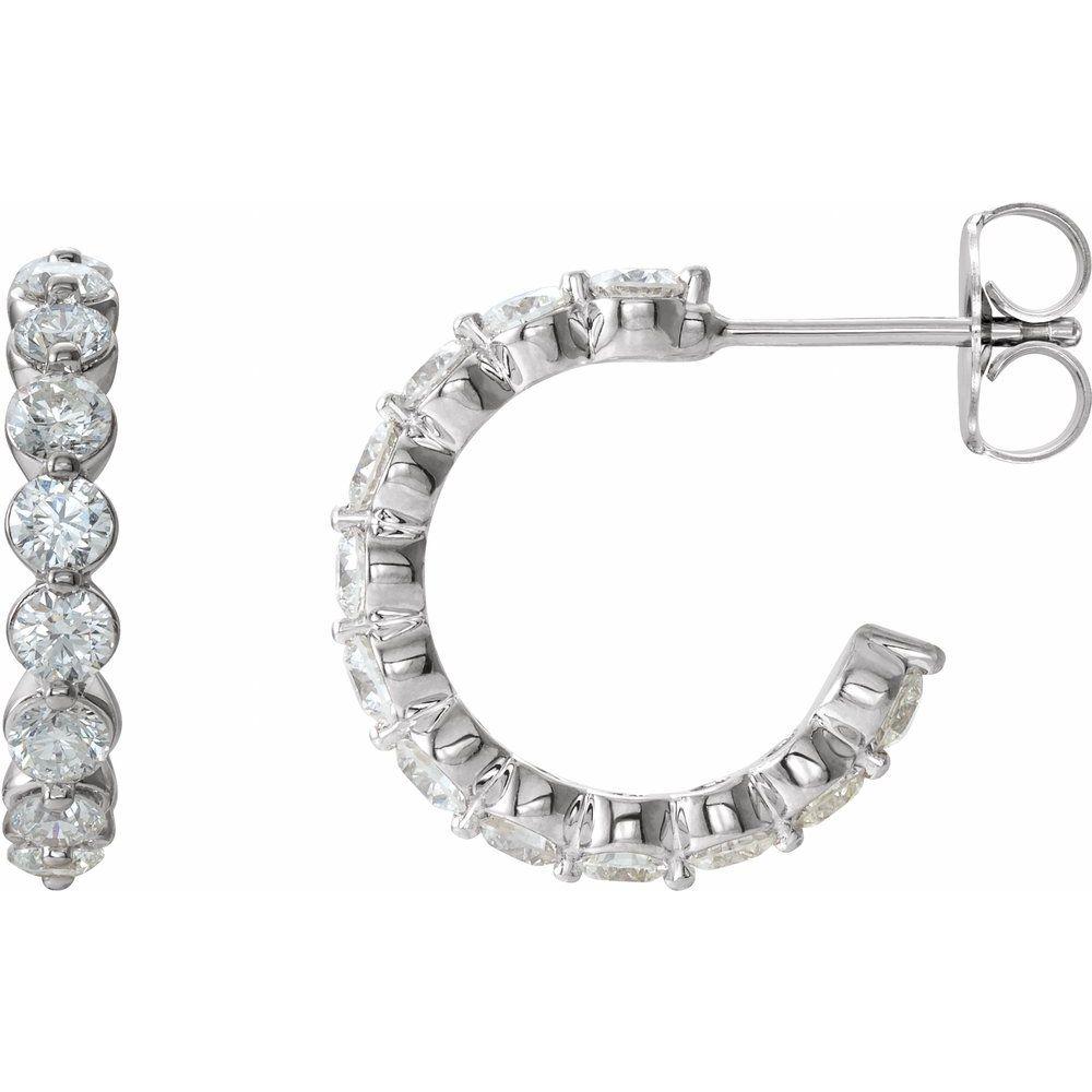Diamond2Deal 14k White Gold 1 3/8 CTW Diamond J-Hoop Post Earrings for Women