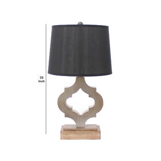 Benjara Wooden Table Lamp With Quatrefoil Design Base Black And Antique White