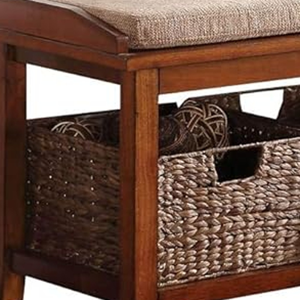 Homeroots 42 X 15 X 18 Light Brown Microfiber And Walnut Bench
