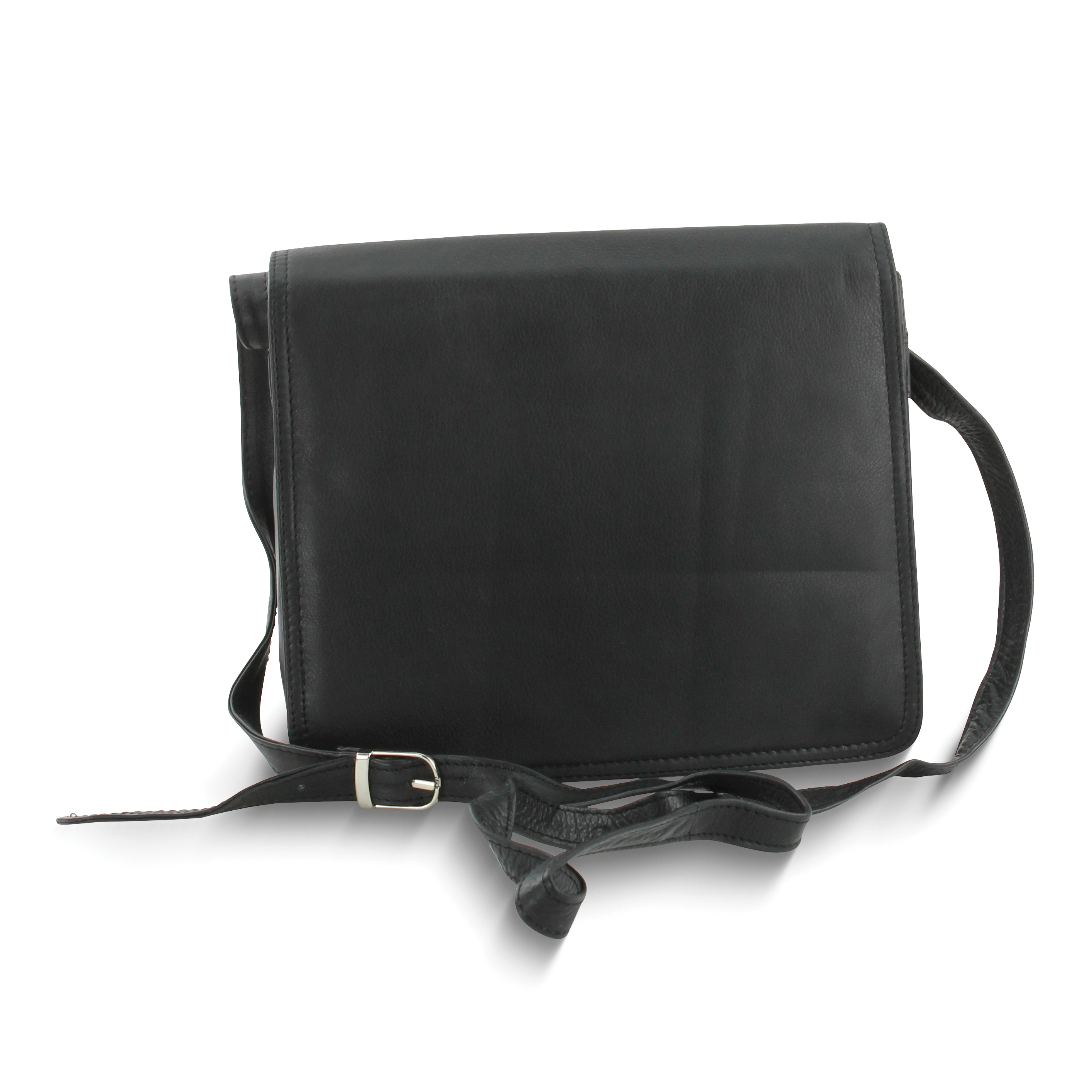 Diamond2Deal Black Leather Medium Organizer Crossbody Bag