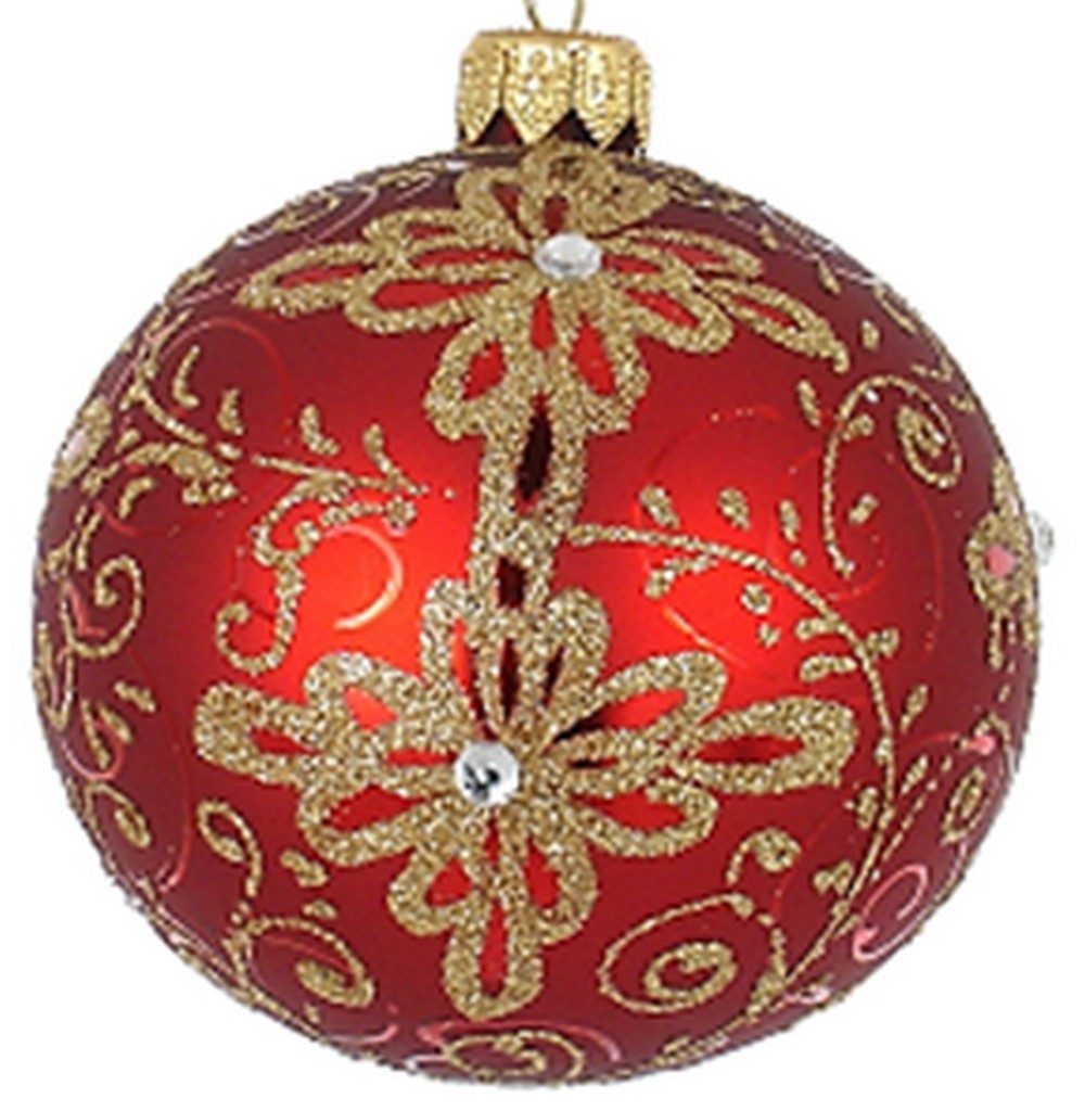 Homeroots Decor Mouth Blown Polish Glass Red With Gold Matte Christmas Ornament