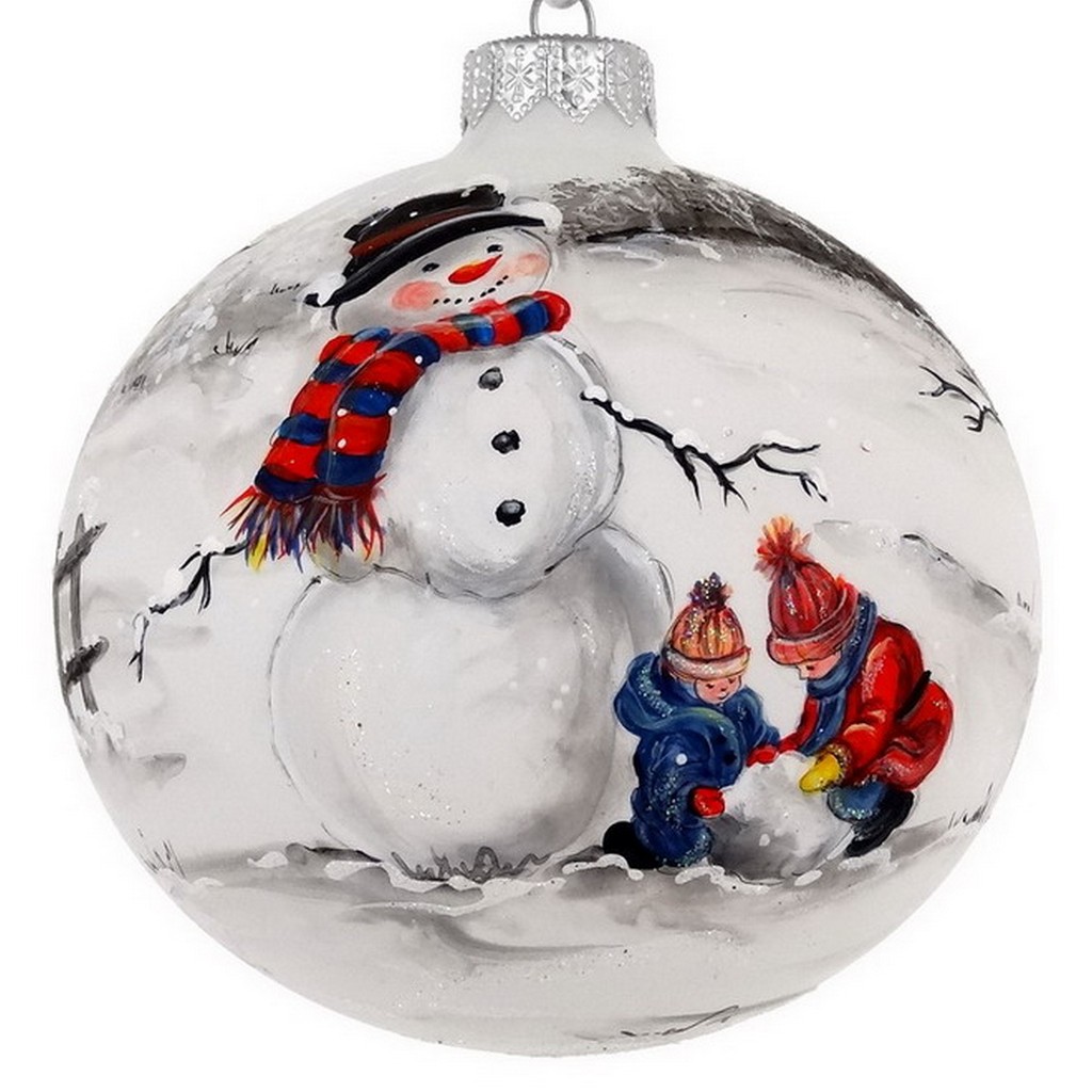 Homeroots Decor Mouth Blown Polish Glass Hand Painted Snowman Christmas Ornament